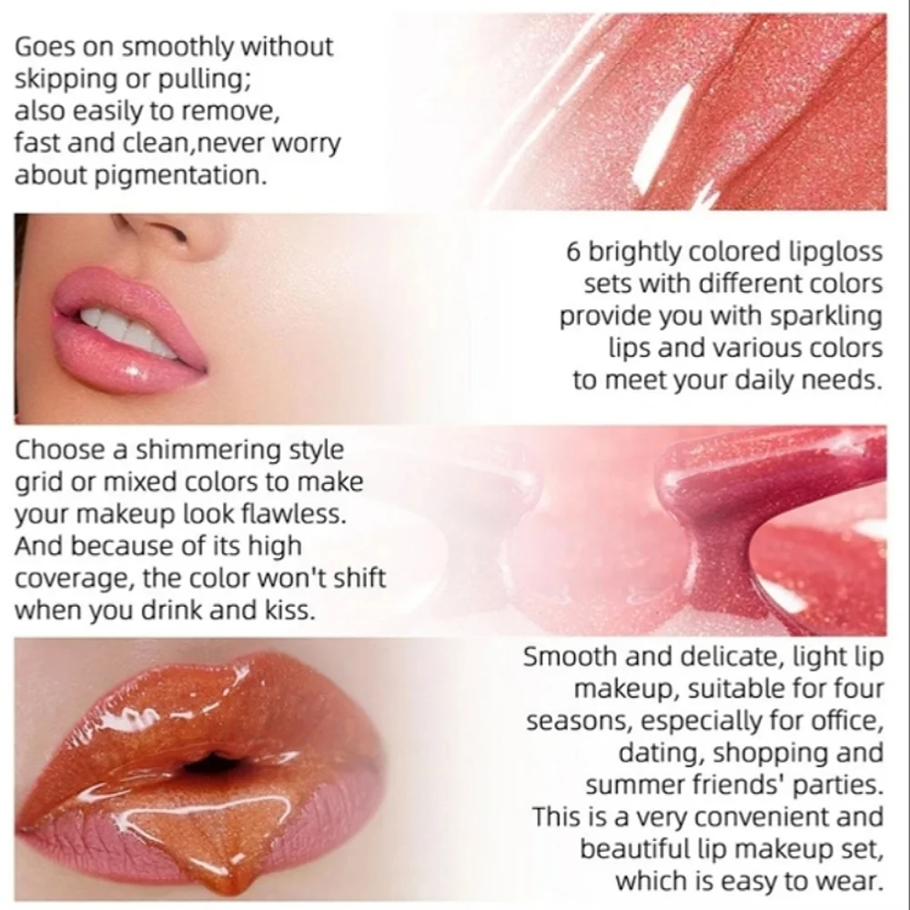 🆕GLITTER GLAZE HIGH SHINE FULL COVERAGE SHIMMER LIPGLOSS BOXED SET OF 6